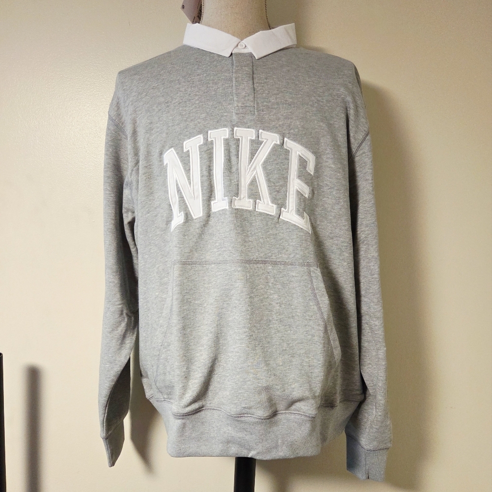 Nike Club Fleece Long Sleeve Rugby Polo Shirt FN3112-063 Gray Men's XXL NWT